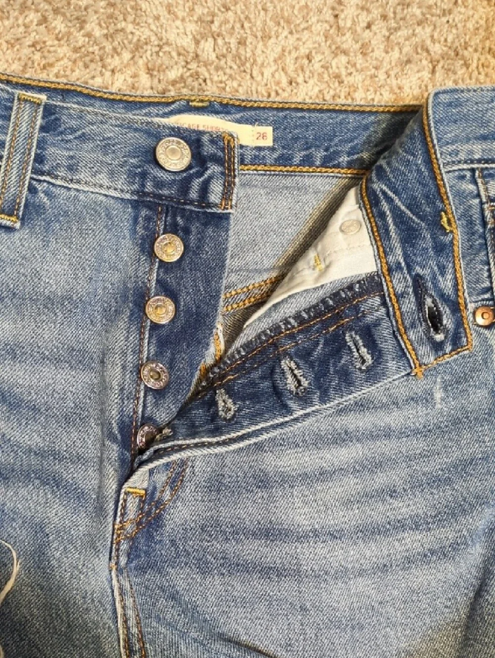 Levi's Ribcage Distressed Denim Shorts - Blue